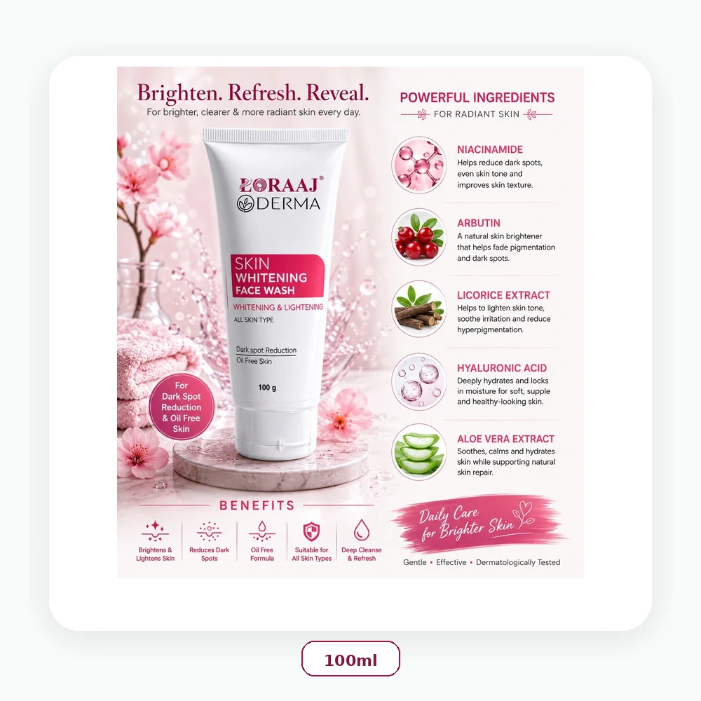 Loraaj Derma Skin Whitening Face Wash 100ml - 100ml
